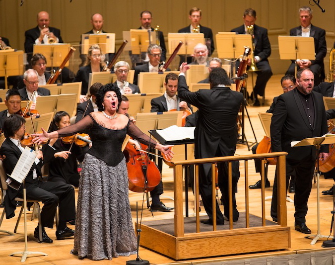 Soloists Ildiko Komlosi and Matthias Goerne perform Bartok's "Bluebeard's Castle" with Charles Dutoit and the Boston Symphony Orchestra Thursday night. Photo: Robert Torres