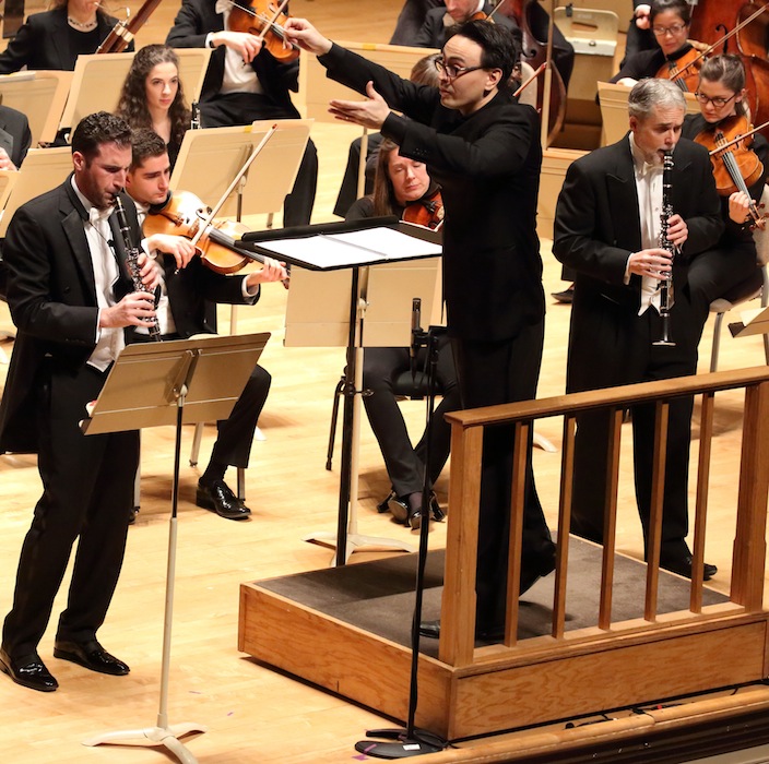 Michael Wayne and William R. Hudgins perform Krommer's Concerto No. 2 for two clarinets with Ken-David Masur and the BSO Thursday night. Photo: Hilary Scott