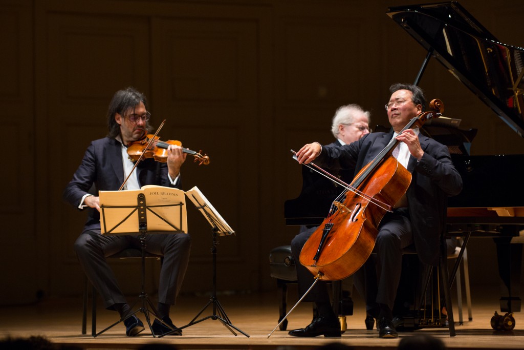 Leonidas Kavakos, Emanuel Ax and Yo-Yo Ma performed Brahms'  complete piano trios Wednesday night at Symphony Hall. Photo: Robert Torres