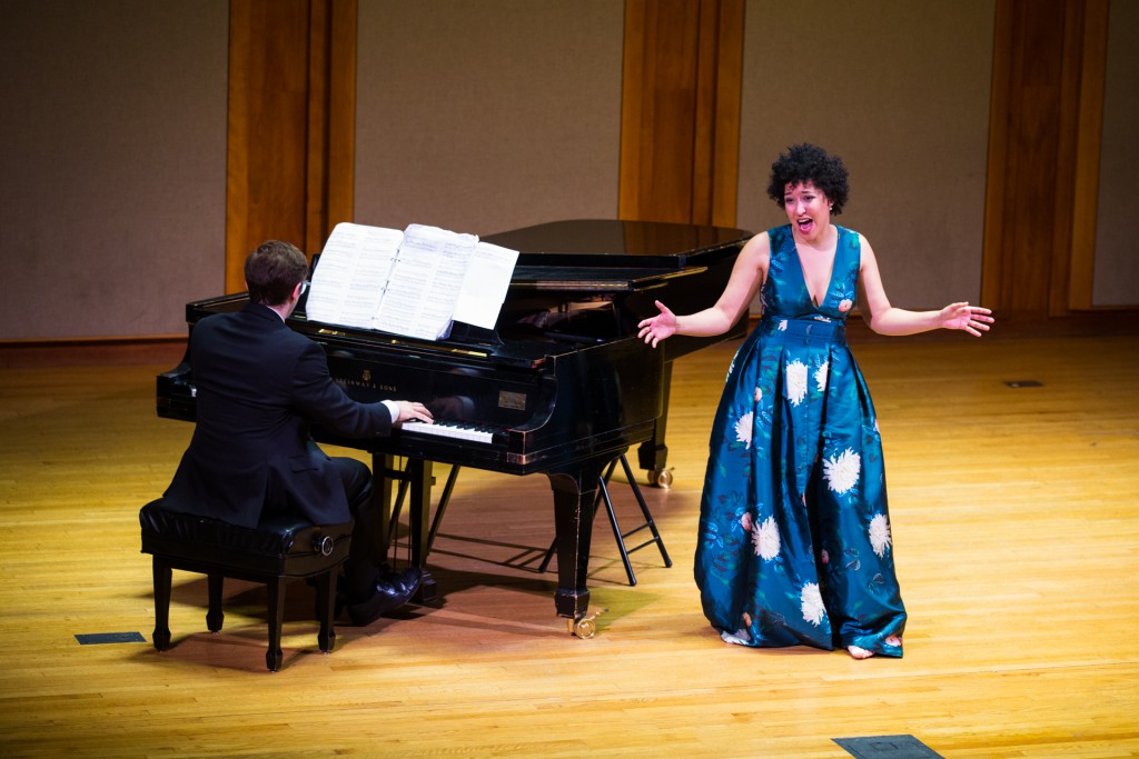 Julia Bullock, with pianist John Arida, ranged from lieder to blues in Celebrity Series debut Wednesday night at Pickman Hall. Photo: Robert Torres