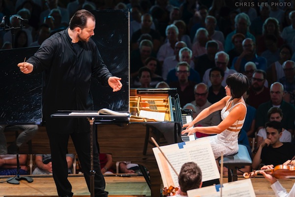 Yuja Wang performed Beethoven's Piano Concerto No. 1 with Andris Nelsons and the Boston Symphony Orchestra Sunday night at Tanglewood. Photo: Chris Lee