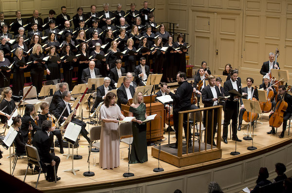 Andris Nelsons conducts the Boston Symphony Orchestra, soloists and Tanglewood Festival Chorus in Bach's "Christmas Oratorio" Thursday night at Symphony Hall. Photo: Winslow Townson 
