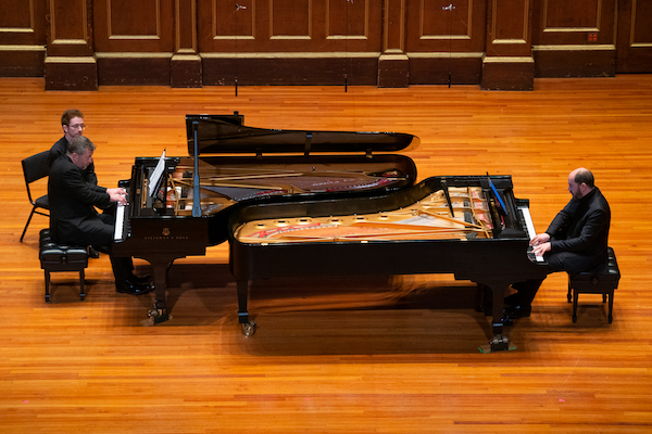 Thomas Ades and Kirill Gerstein performed a duo-piano program Friday night at Jordan Hall. Photo: Robert Torres 