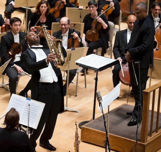 James Carter performed Roberto Sierra's Concert for Saxophones with Thomas Wilkins conducting the Boston Symphony Orchestra Saturday night. Photo: Winslow Townson